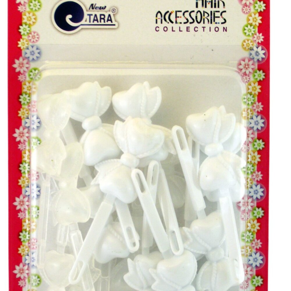 TARA GIRLS SELF HINGE PLASTIC HAIR BARRETTES - WHITE & CLEAR - 18 PCS. (08544)